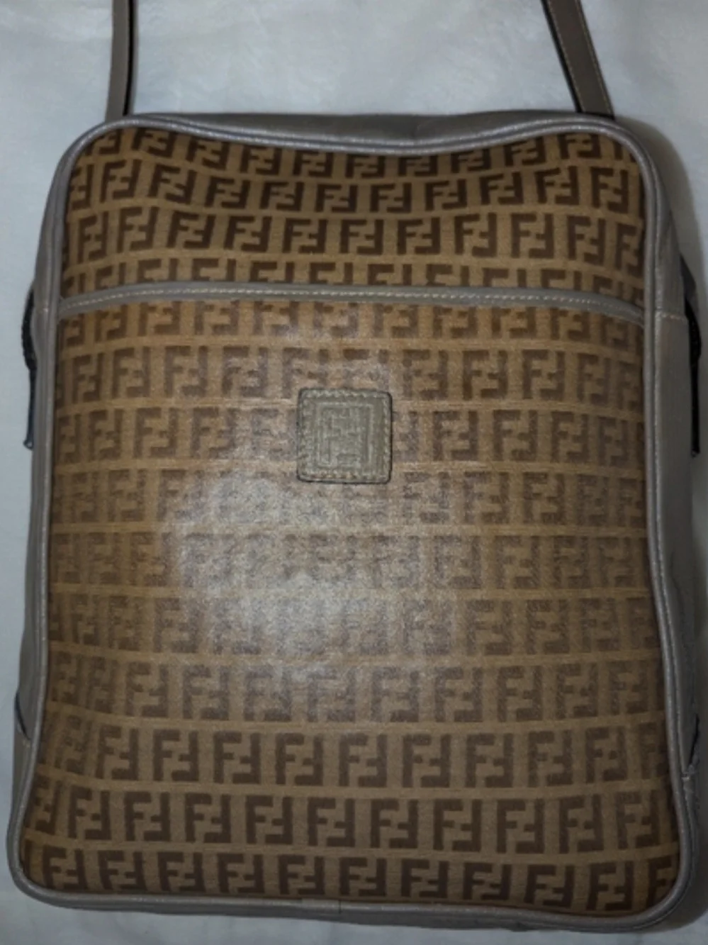 Fendi Brown Taupe FF Logo Crossbody Bag